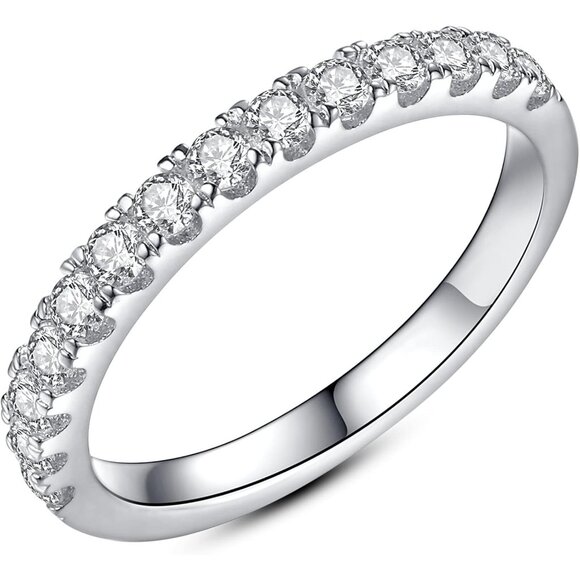 💫 Women White Eternity Engagement Ring Sterling 18K Plated Stackable Jewelry - Picture 1 of 8